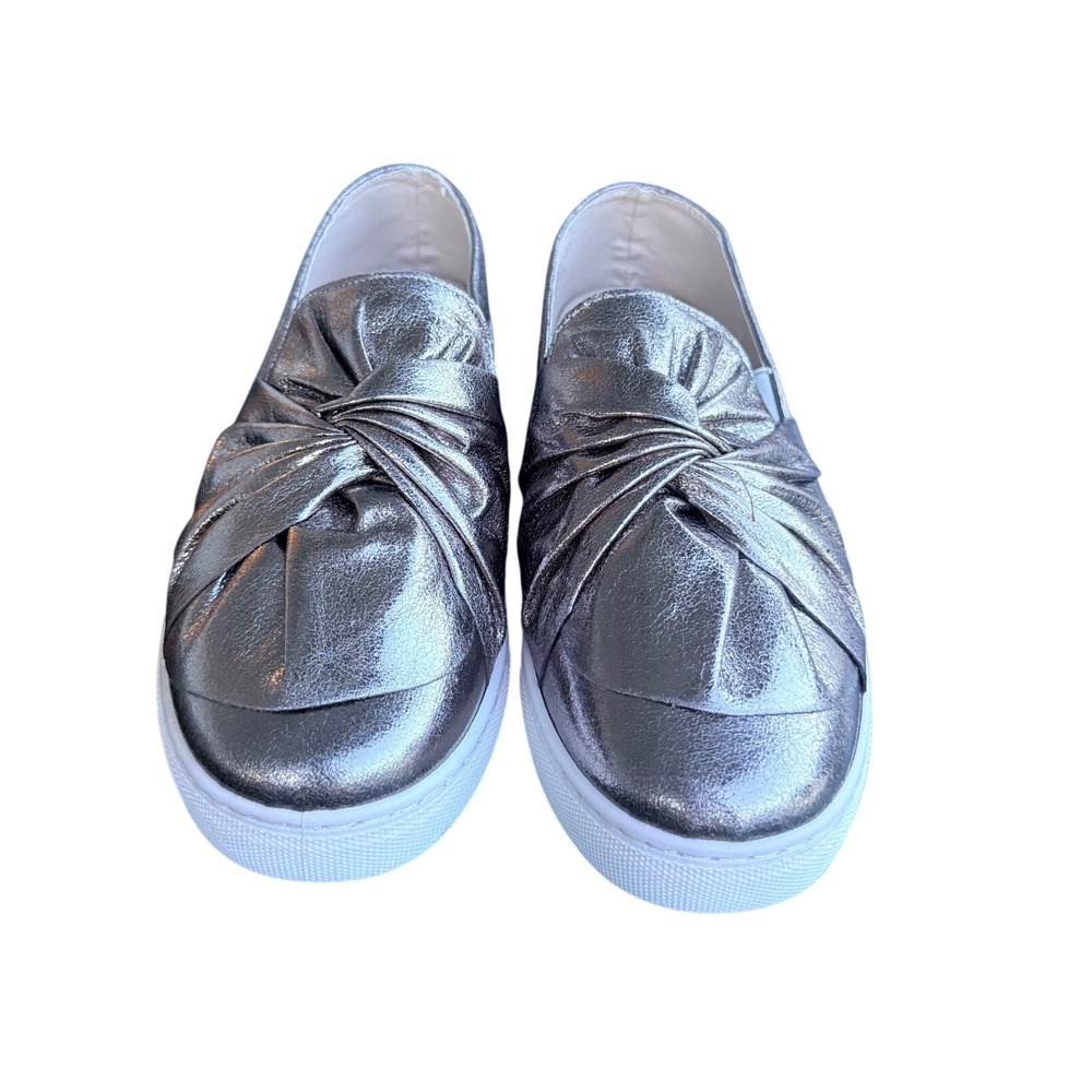 Via Pinky Womens Metallic Pewter Knotted Twist Slip On Platform Sneakers Size 8